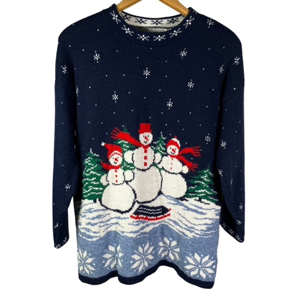 Adele Knitwear Vintage Holiday Snowman Sweater‎ Womens Large USA Made
